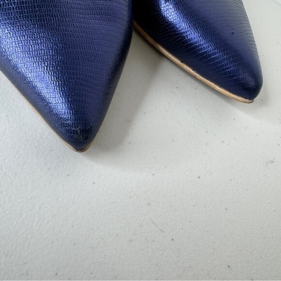 Brenda Zaro Blue Metallic Textured Leather Pump Heels Made In Spain Size 38 - Picture 14 of 15